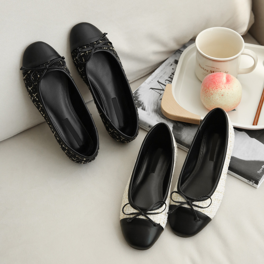 투톤 리본플랫슈즈 여성 빅사이즈 발편한플랫