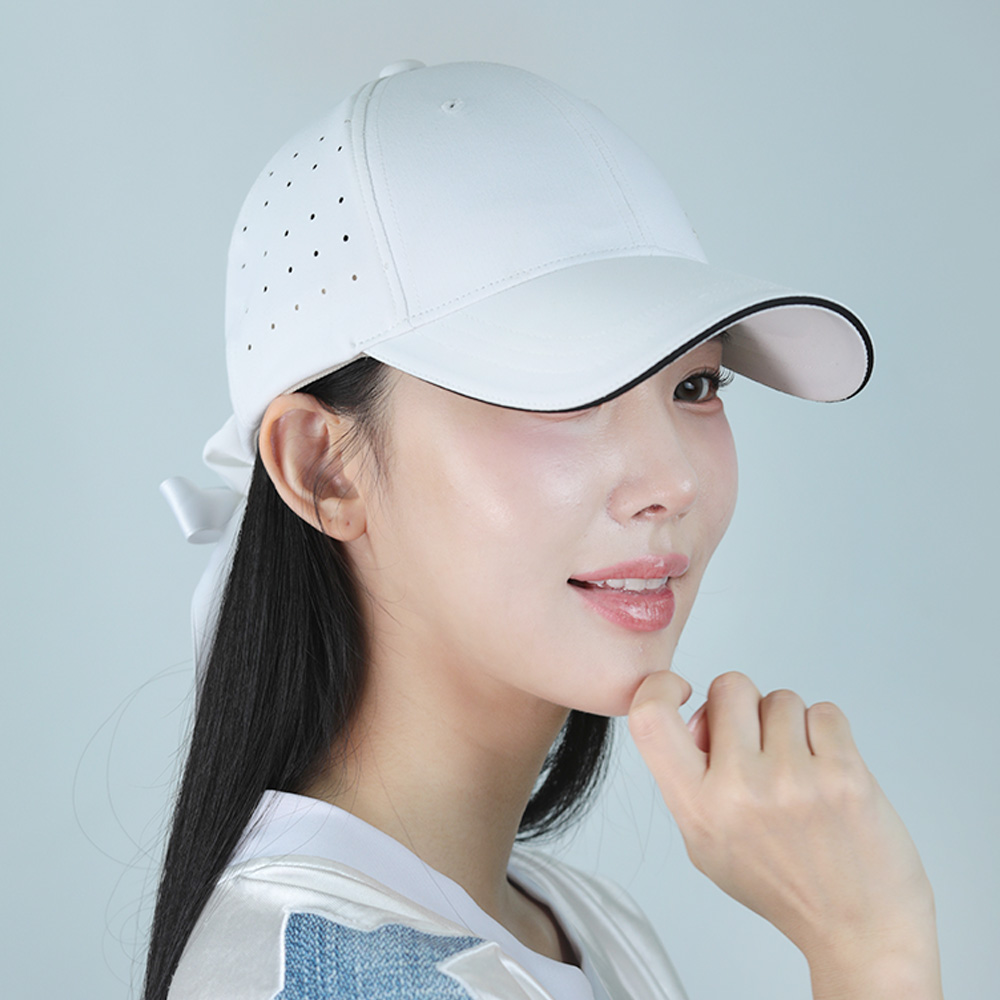 루페오 여성 리본 곱창 머리끈 헤어 슈슈 밴드 탈부착 우먼스 타공 샌드 스트레치 캡 골프 자수 로고 볼캡 모자 - 상세 이미지 3