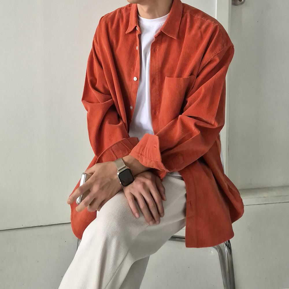남자 셔츠 오버핏 가을 겨울 골덴 남방 남자 코듀로이 셔츠 - 상세 이미지 5