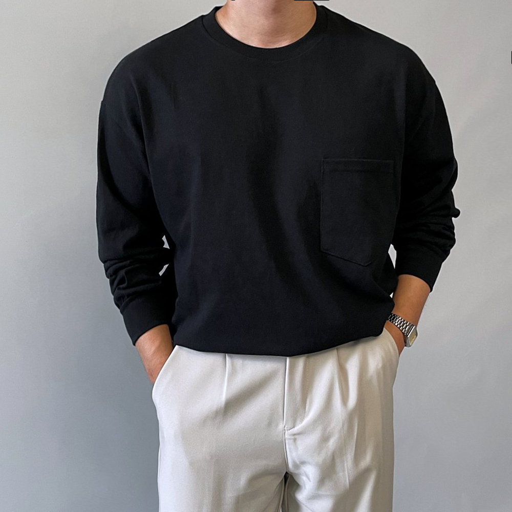 어깨넓어보이는옷 무지흰티 남자오버핏긴팔 이미지 2