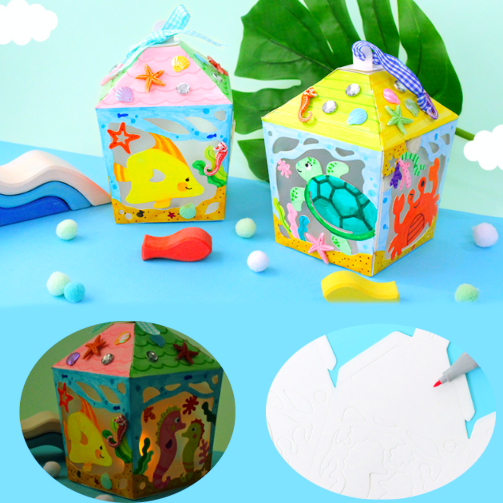 해양바다생물 무드등만들기 DIY 5개세트 종이채색후조립하기 초등생수업 - 상품 이미지