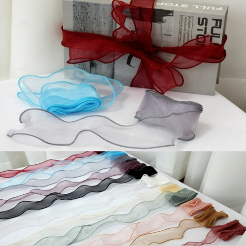 망사 리본 끈 38mm 220cm 책 청첩장 선물 포장 곱창 스트랩 공예 - 상품 이미지