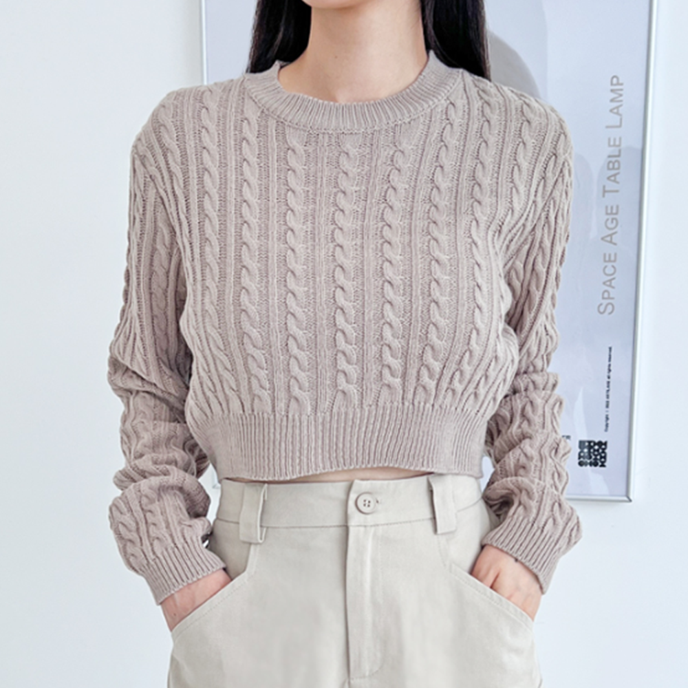 갈색니트 케이블 크롭 브라운 간절기 꽈배기 봄 가을 니트