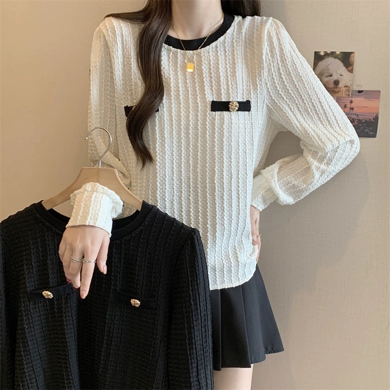 여자여자몰 활동하기편한 배색라인 신축성긴팔블라우스 가을 간절기블라우스