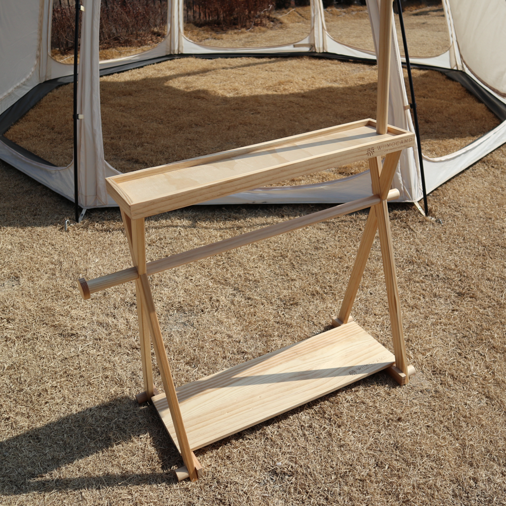 위모캠 인디언 행어 캠핑 2단 선반 우드 수납 쉘프 거치대 랜턴 휴지 키친타올 걸이