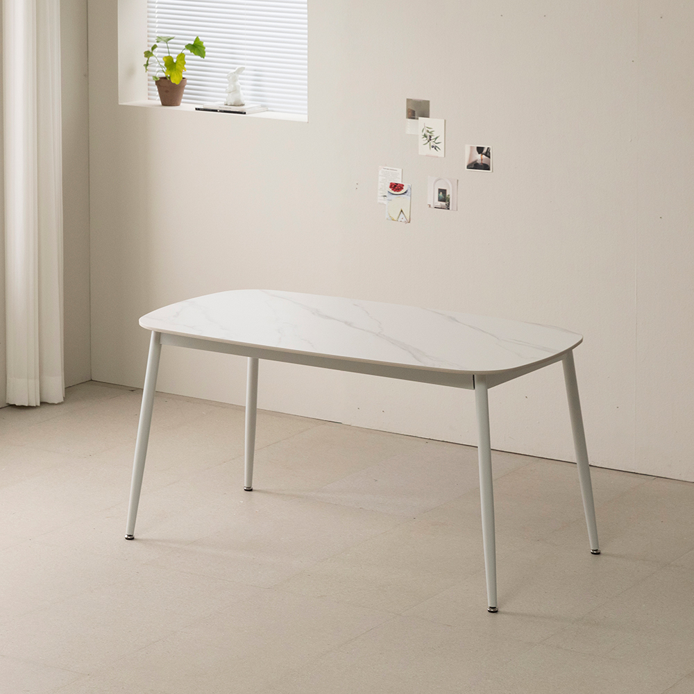 티에스퍼니처 베일리 타원형 라운드 세라믹 식탁테이블 1400mm, 화이트+15T양면 샌드/플레인 - 상세 이미지 3