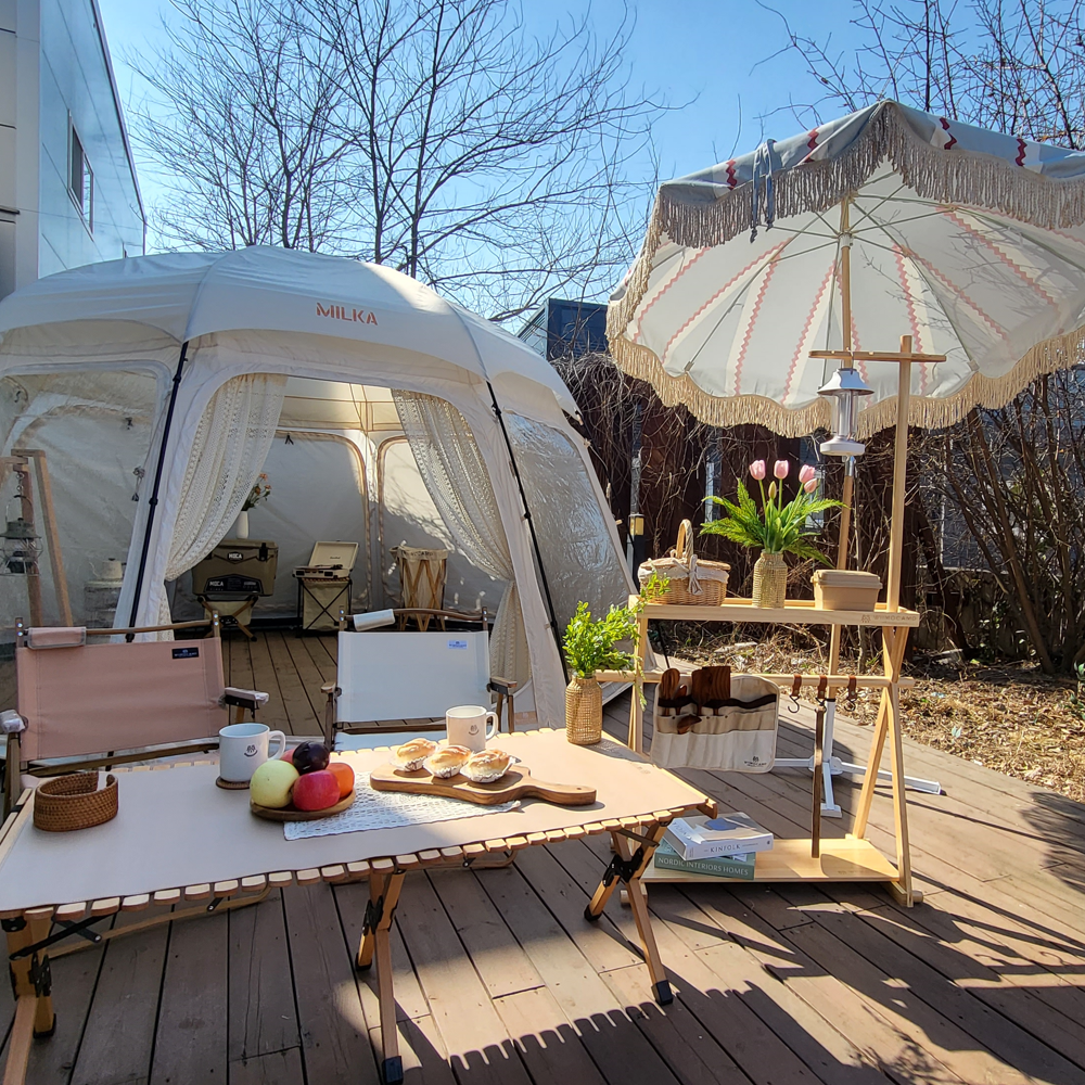 위모캠 인디언 행어 캠핑 2단 선반 우드 수납 쉘프 거치대 랜턴 휴지 키친타올 걸이