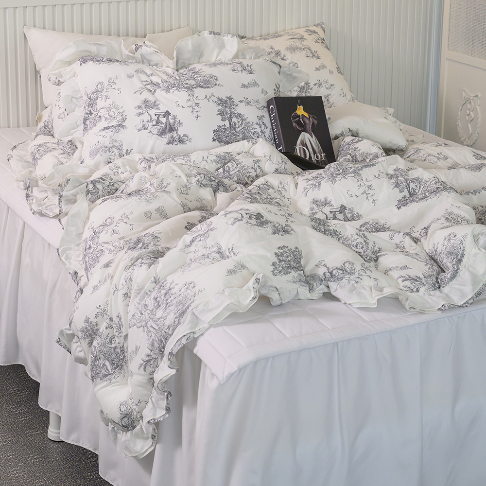 뜨왈이불 100% 순면 명화 트왈 빈티지 디자인 가을 겨울 프릴 그레이 차렵이불 SS