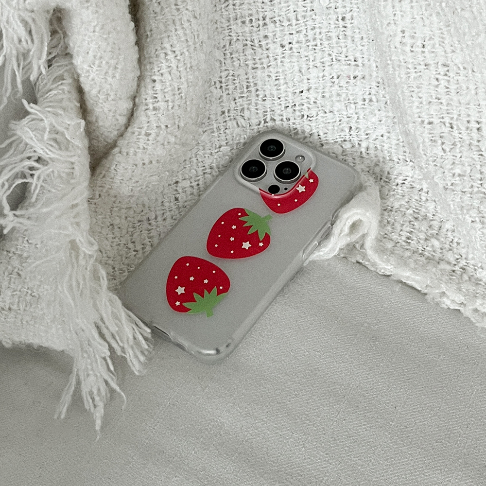 strawberry star 아이폰 15 pro 케이스 클리어 반투명 젤리 red - 상세 이미지 2