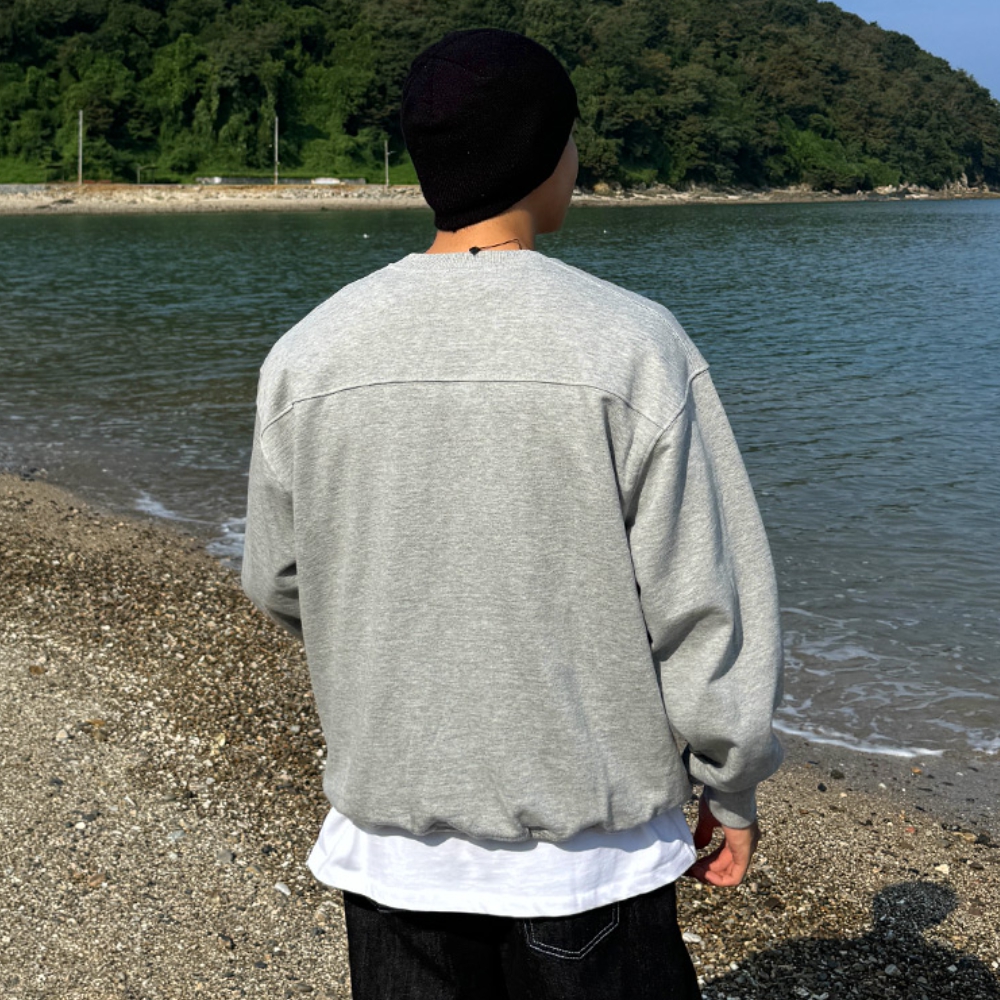 남자 소가 오버핏 봄 가을 텐타덤블가공 무지 절개 맨투맨 - 상세 이미지 2