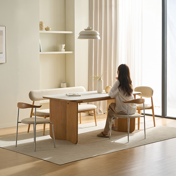 삼익가구 모이르 포세린 세라믹 6인용 원목 식탁 1800 테이블