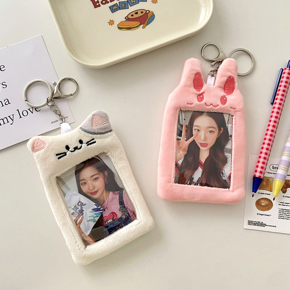 털 포카 홀더 포토 카드 키링 동물 고양이 강아지 토끼 호랑이 곰돌이 열쇠고리 교통카드 - 상세 이미지 5