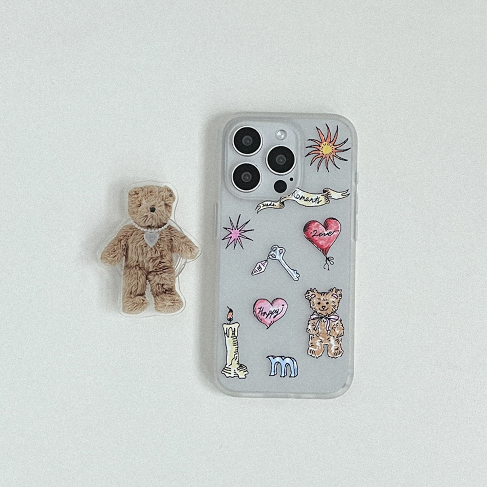 vintage drawing pattern 아이폰 15 pro 케이스 클리어 반투명 젤리 - 상세 이미지 4
