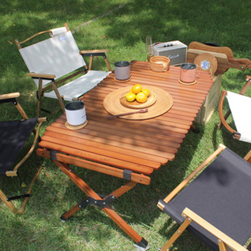 위모캠 우드 롤 테이블 120cm 캠핑 원목 너도밤나무