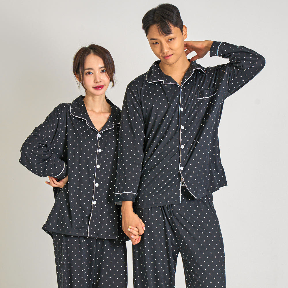 에이원패션 [에이원] 미니도트 남녀공용 피치기모 잠옷 카라 세트 - 최저가 32,900원
