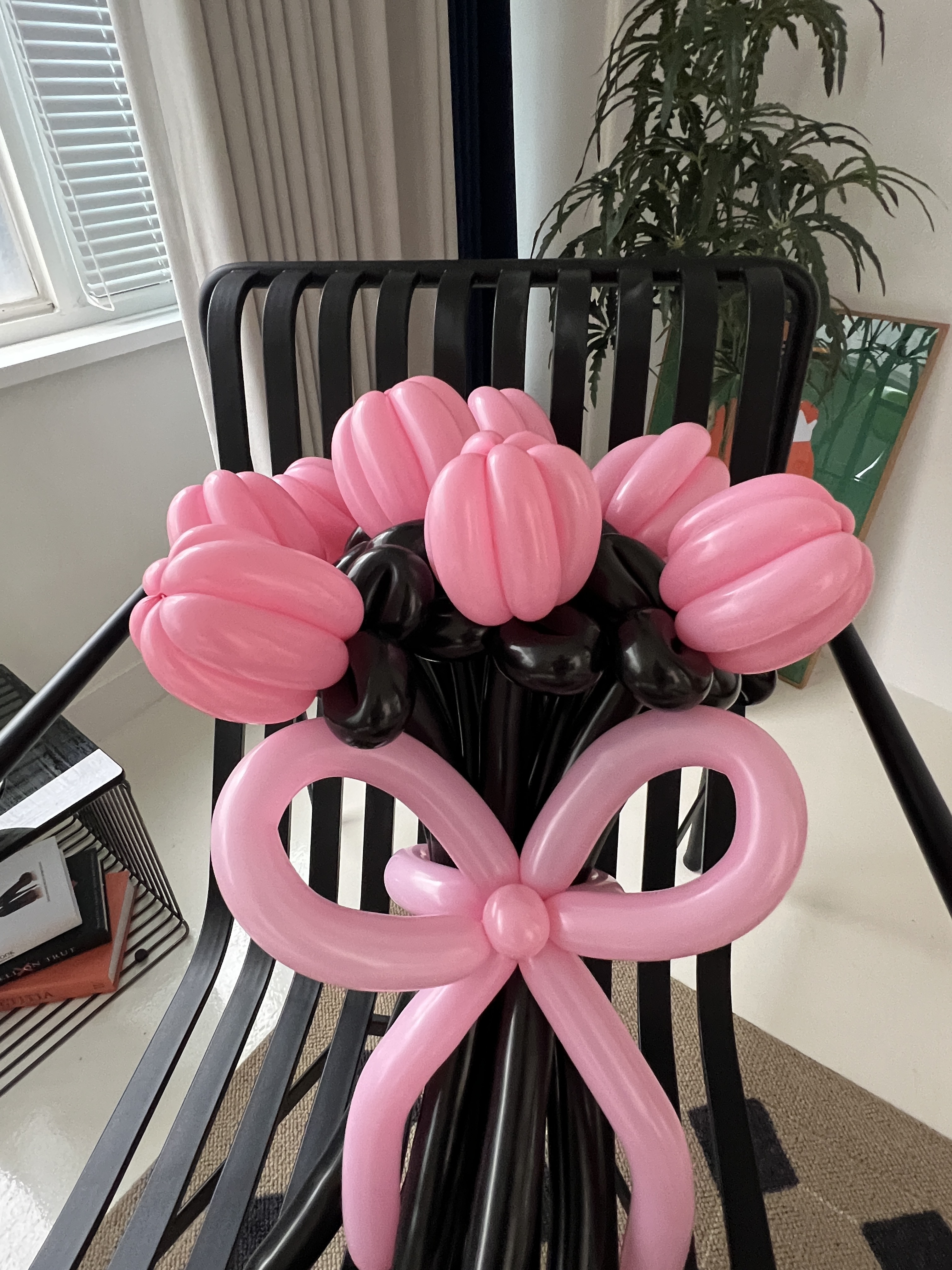 무둥 풍선꽃다발 생일이벤트 DIY 생일 파티 튤립 핫핑크 꽃 풍선