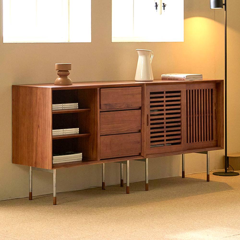 장인가구 노마딕 원목 슬라이딩 2단 멀티 다용도 수납장 800