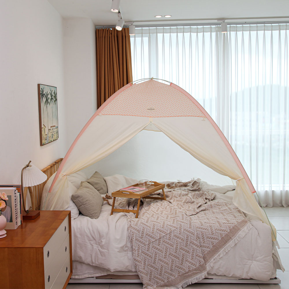 빈슨메시프 포그닝 난방 텐트 실내 침대 방한 방풍 보온 겨울 수면텐트 싱글, 스너그핑크