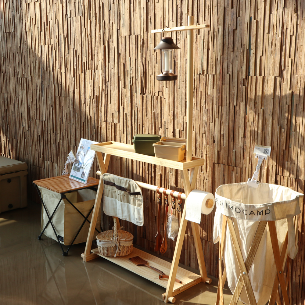 위모캠 인디언 행어 캠핑 2단 선반 우드 수납 쉘프 거치대 랜턴 휴지 키친타올 걸이