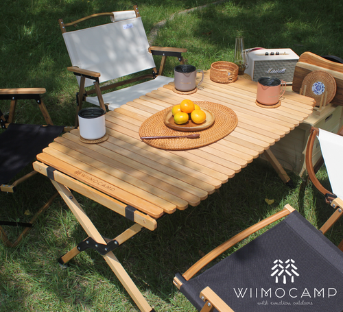 위모캠 우드 롤 테이블 100cm 캠핑 원목 너도밤나무