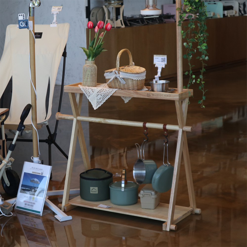 위모캠 인디언 행어 캠핑 2단 선반 우드 수납 쉘프 거치대 랜턴 휴지 키친타올 걸이
