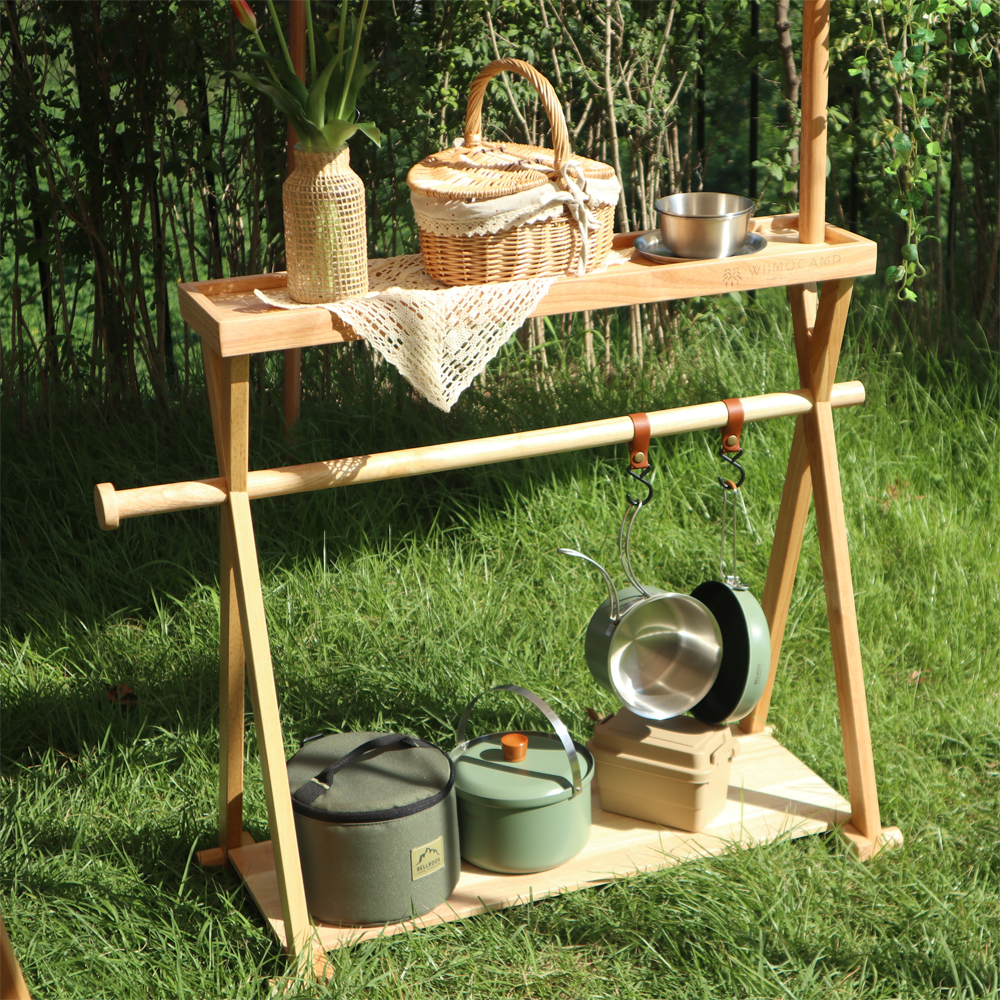 위모캠 인디언 행어 캠핑 2단 선반 우드 수납 쉘프 거치대 랜턴 휴지 키친타올 걸이