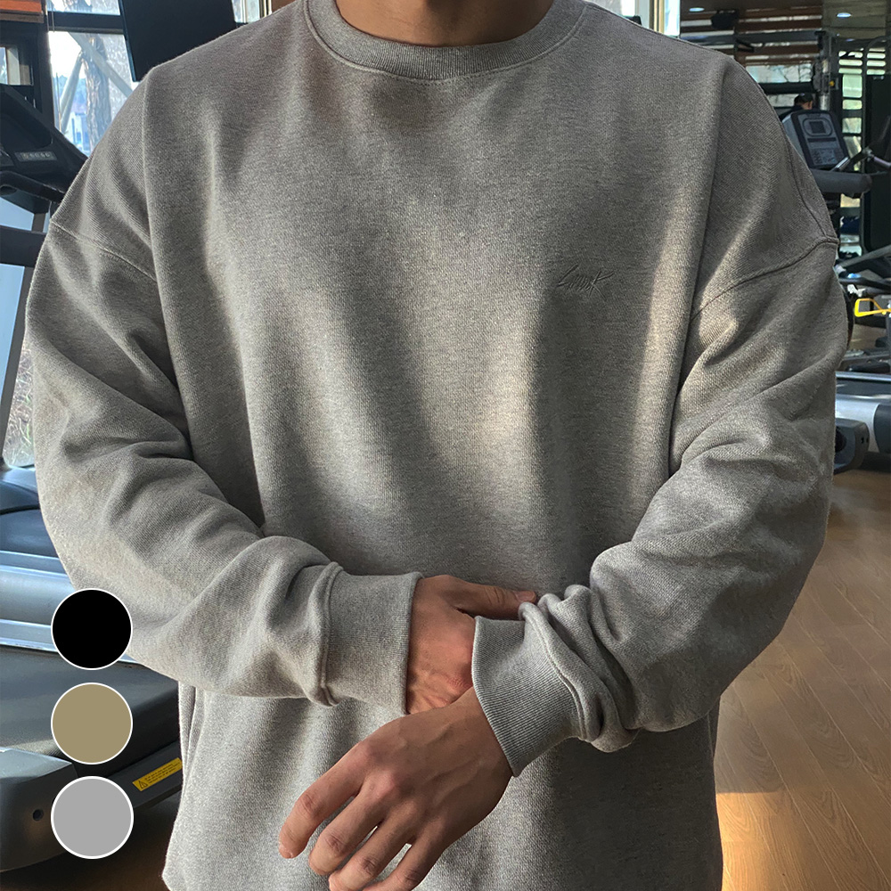 그누크 헤비웨이트 오버핏 자수 맨투맨 헬스 짐웨어 3컬러 - 메인 이미지