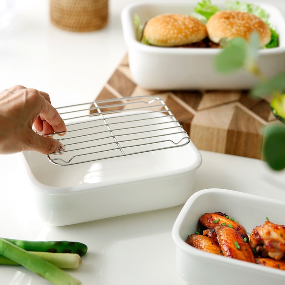 직사각 하이 세라믹 밧드 오븐용트레이 발뮤다 에어프라이어용기 전자레인지그릇 소