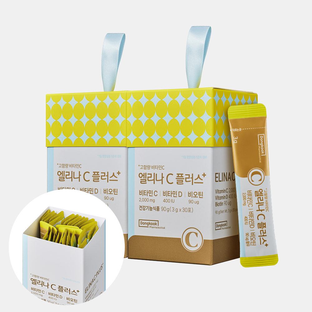 [2개월] 동국제약 엘리나C 플러스 비타민C 맛있는 고함량 비타민씨 D 비오틴 30포, 2개 - 상품 이미지
