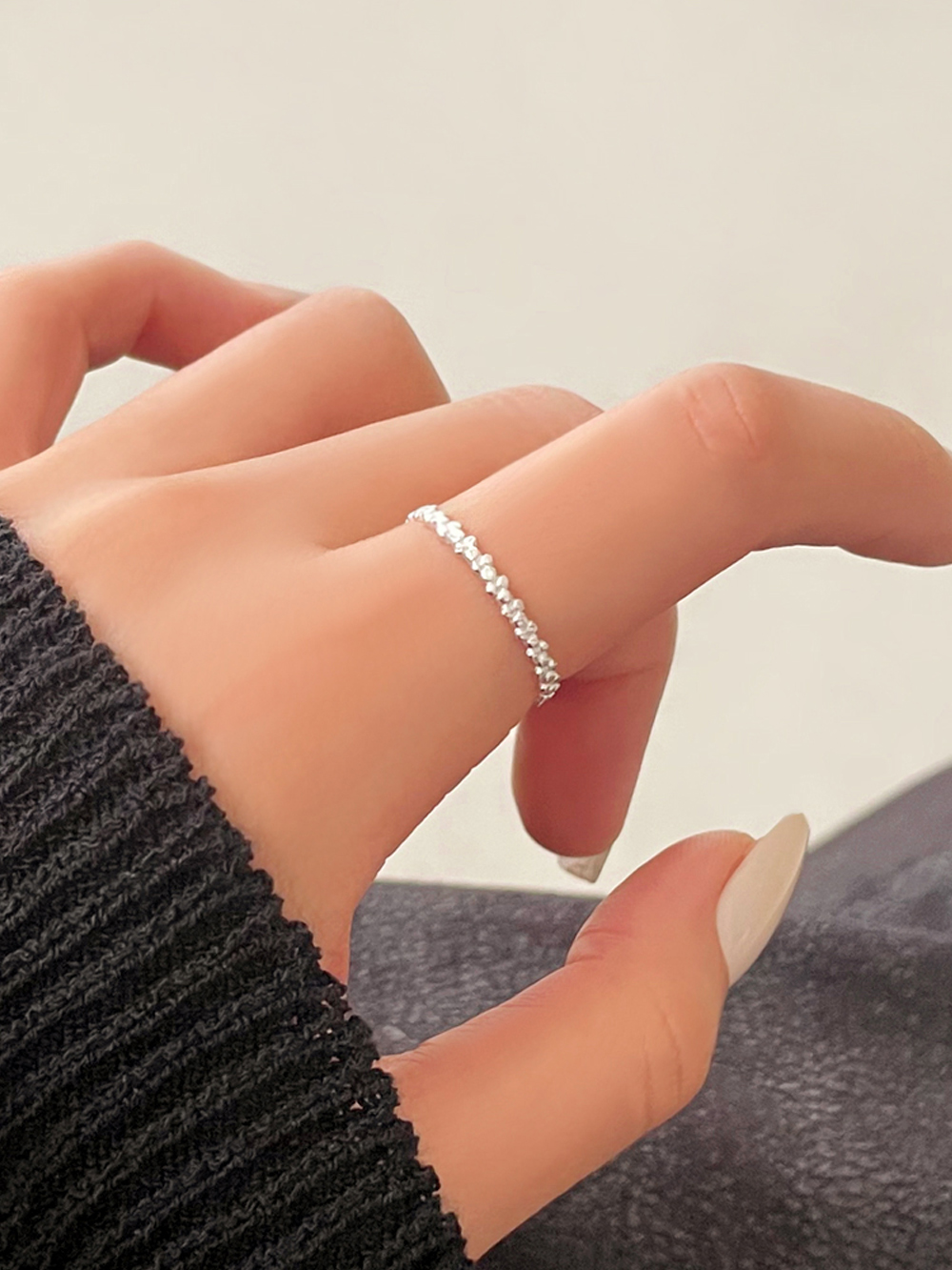 [무배] 실버925 도트 패턴 레이스 은반지 - 상품 이미지