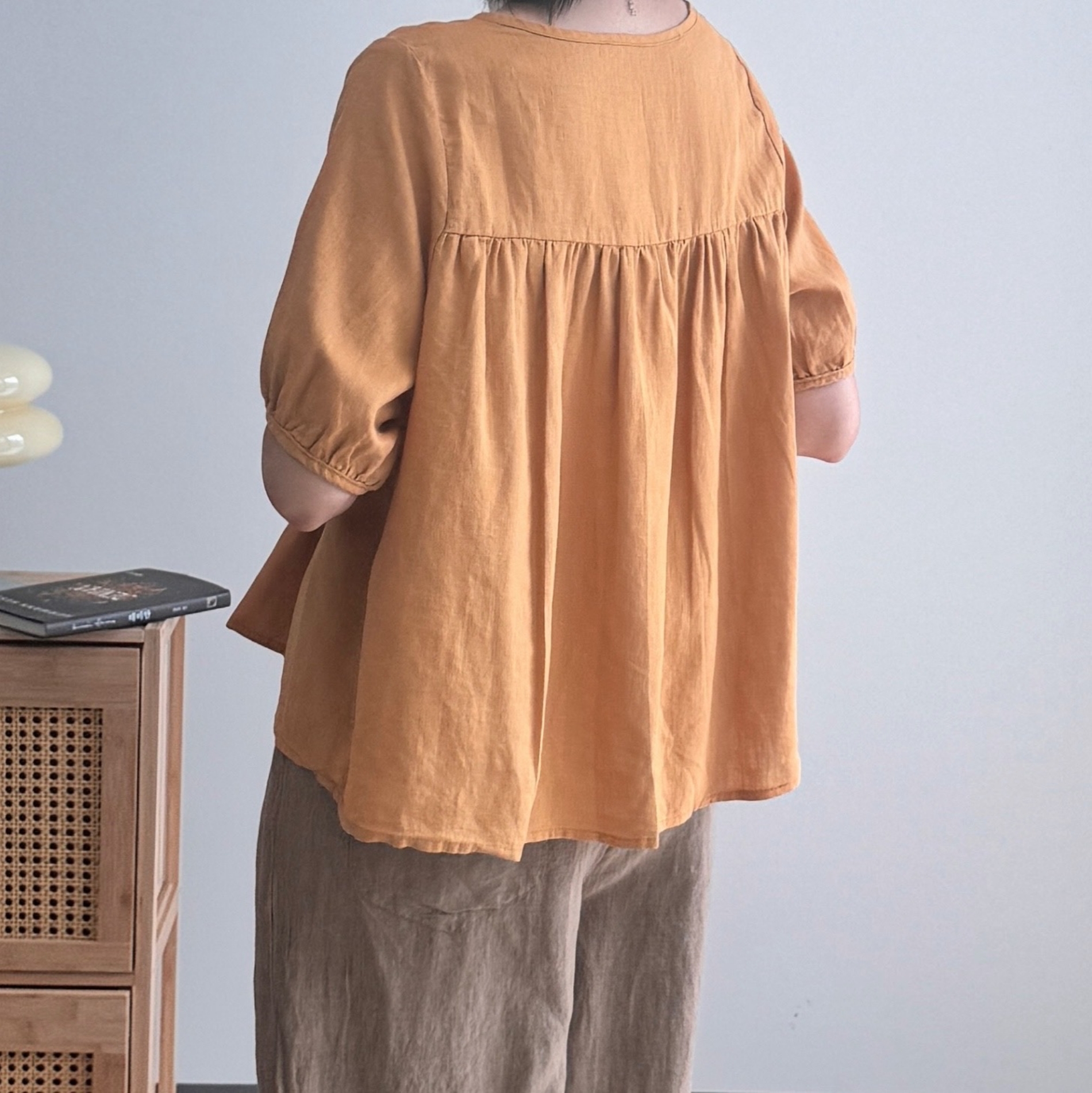 린넨블라우스 셔링블라우스 루즈핏 미시옷 - 상세 이미지 5