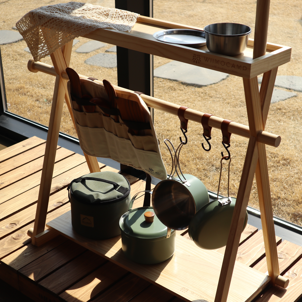 위모캠 인디언 행어 캠핑 2단 선반 우드 수납 쉘프 거치대 랜턴 휴지 키친타올 걸이