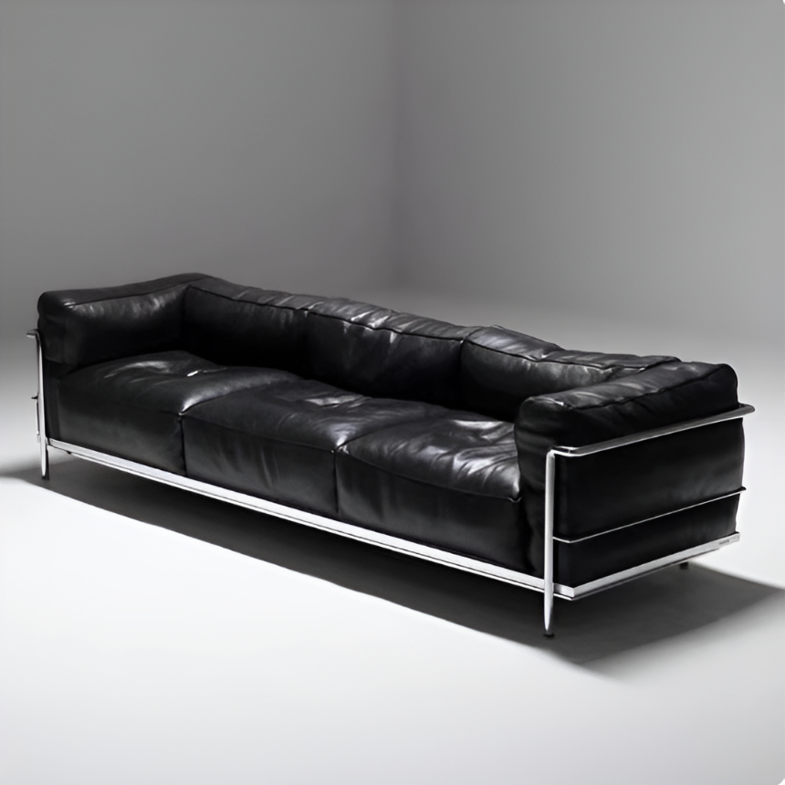 LC3 블랙 가죽쇼파 3인용 PU가죽 오리털 빈티지 거실소파