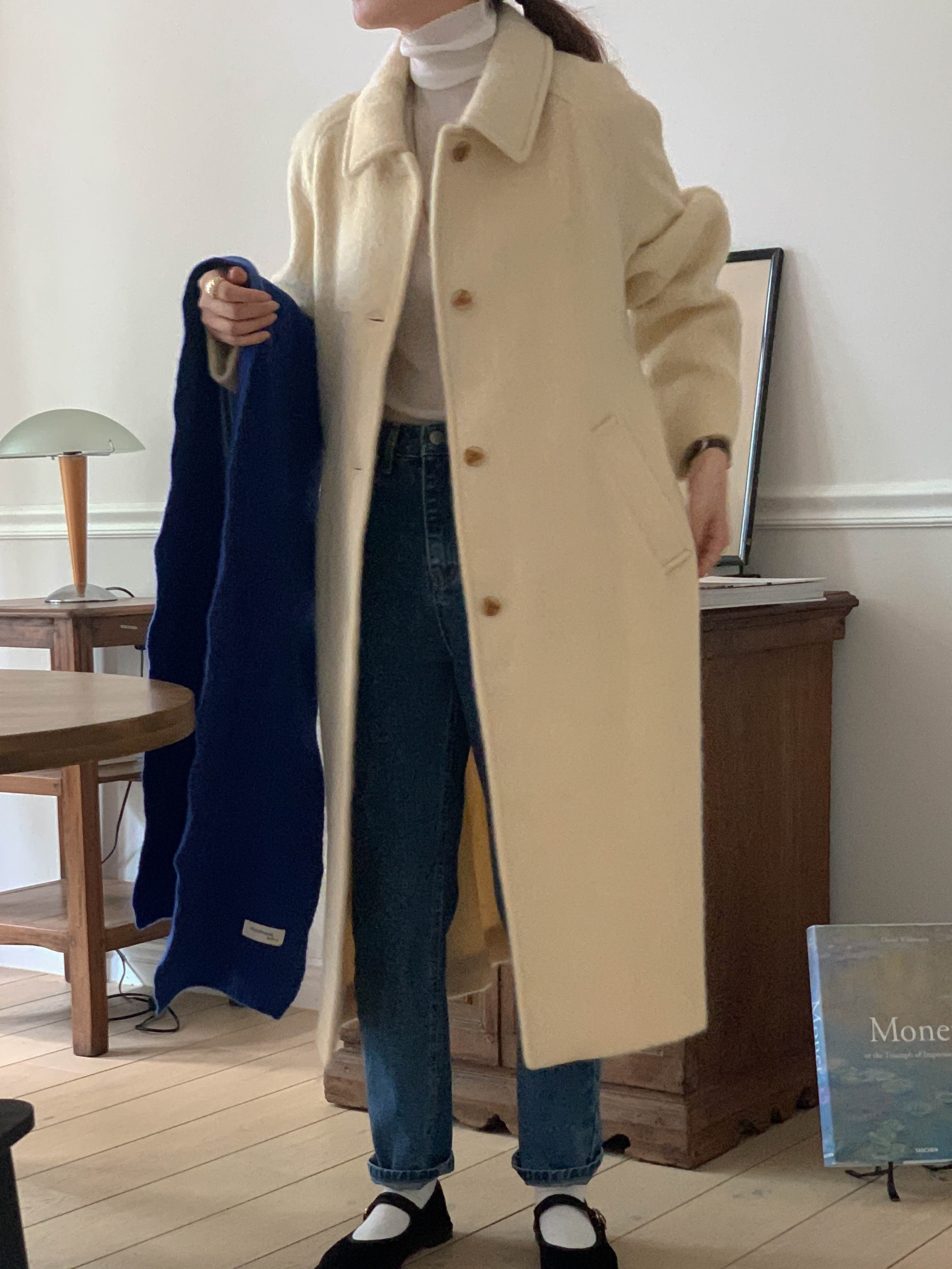 [아이메르]모헤어 클레어 싱글 롱코트 /따뜻한 울 루즈핏 옐로우 롱 맥시 싱클 핸드메이드코트 상세 이미지 11