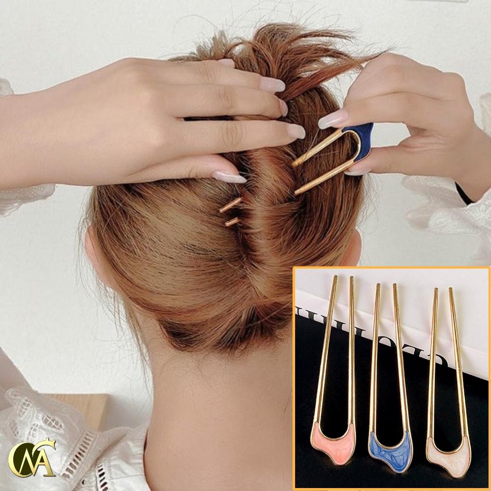 컬러 u자비녀 화이트 머리비녀 핑크 헤어비녀 블루 - 상품 이미지