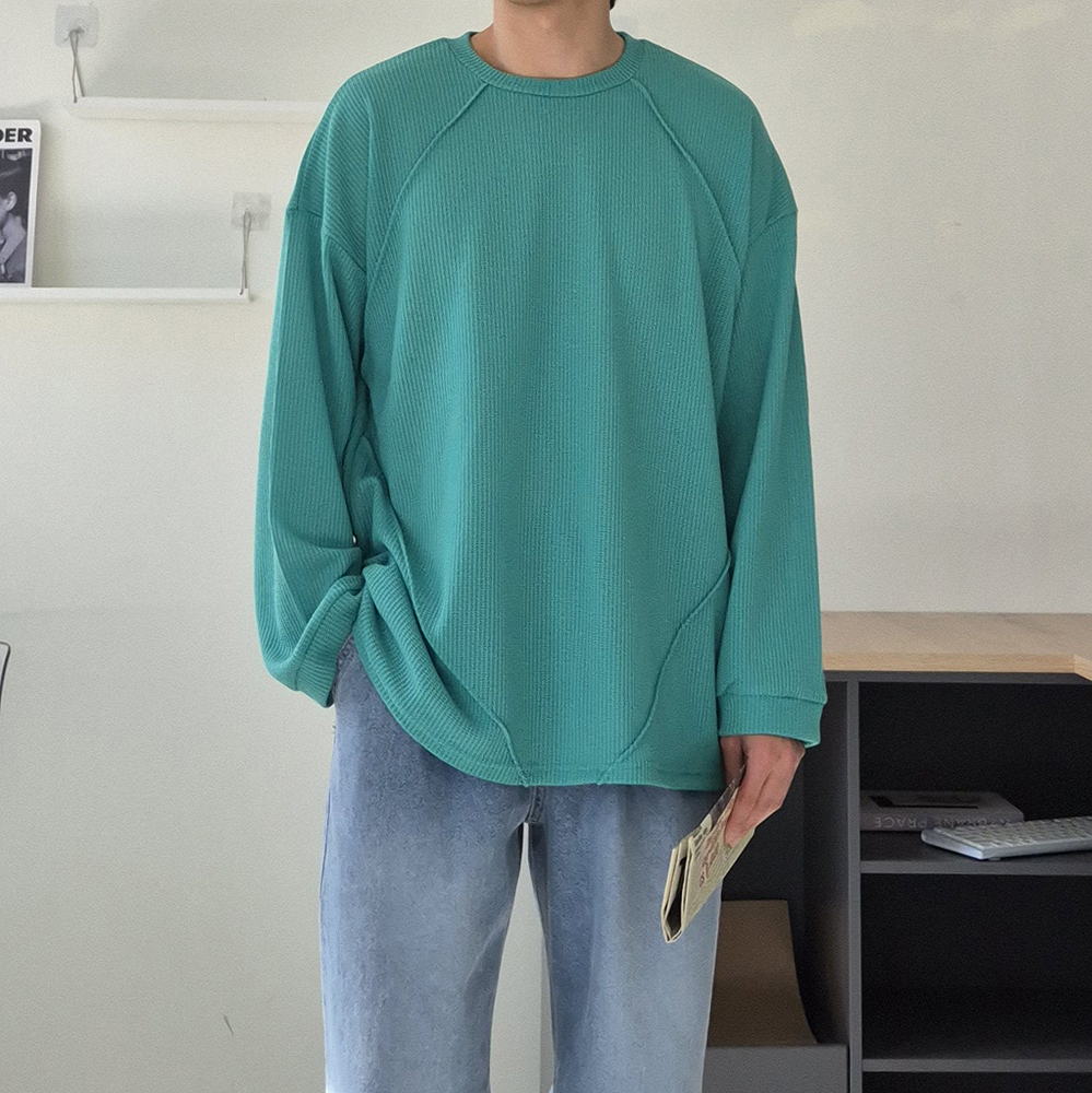남자긴팔티 오버핏 흰색 이너 구김없는 티셔츠 - 상품 이미지