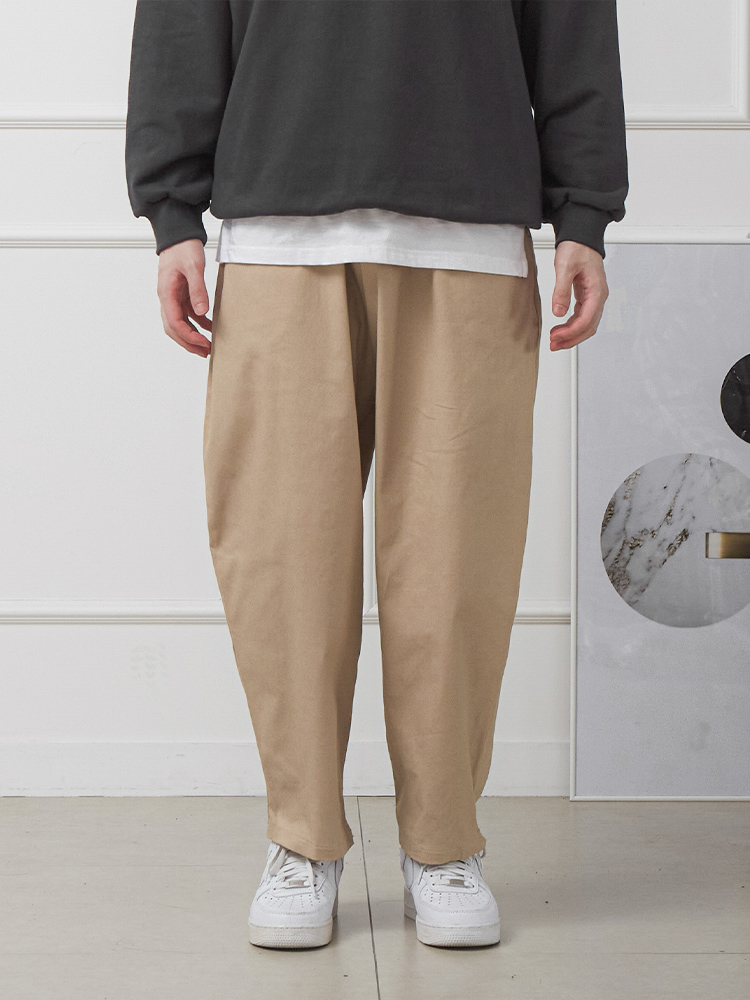 1+1 남자 와이드바지 밴딩 배기 벌룬 면팬츠 - 상세 이미지 3