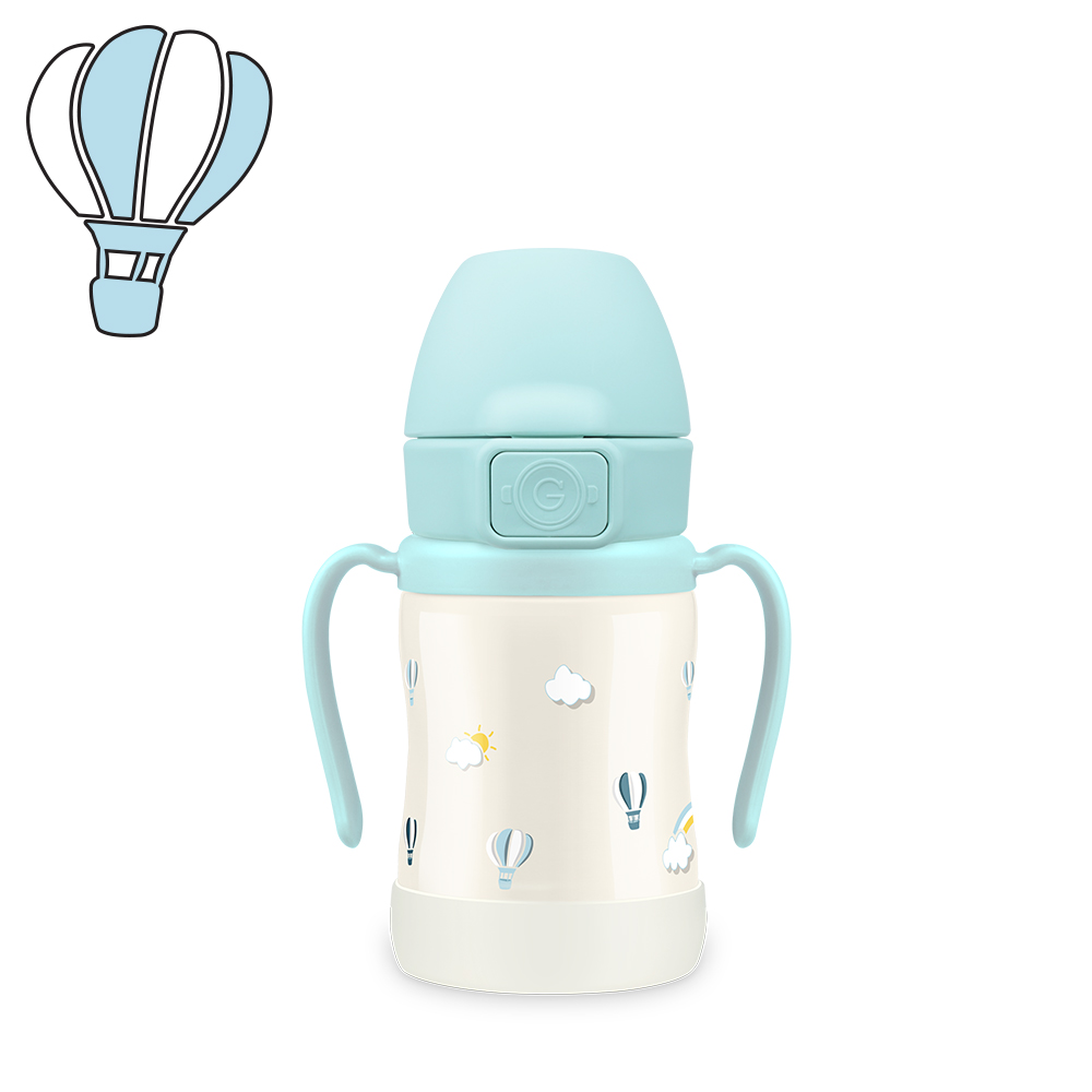 그로미미 유아빨대텀블러 원터치 스텐빨대컵 200ml 스카이벌룬 (크리미블루)