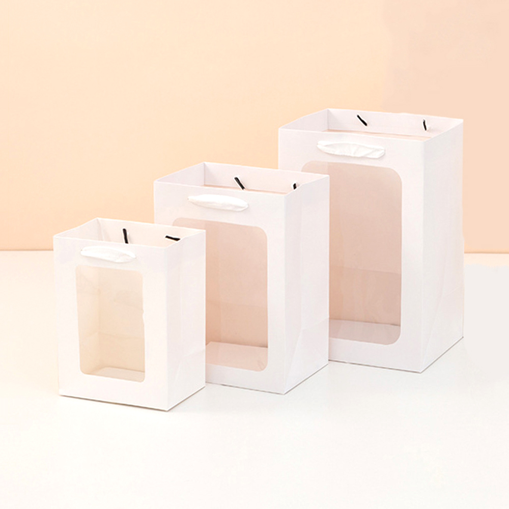 투명창쇼핑백 화이트 중형 돌잔치 답례품 선물 포장 종이가방 꽃다발 윈도우 20x16x30 - 상세 이미지 2