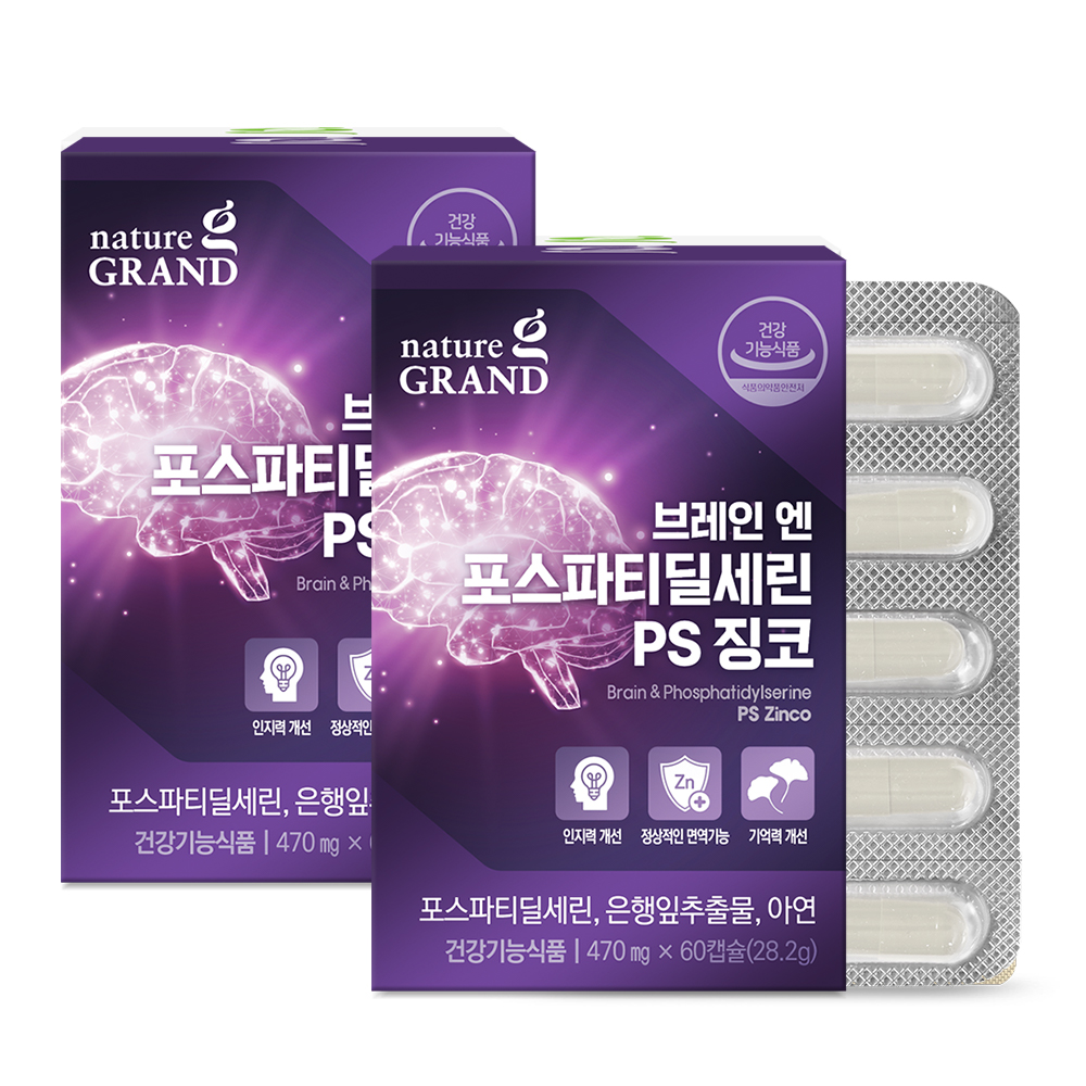 네이처그랜드 브레인 포스파티딜세린 PS 징코 2박스 2개월분 두뇌 은행잎추출물 인지력 기억력개선 - 상품 이미지