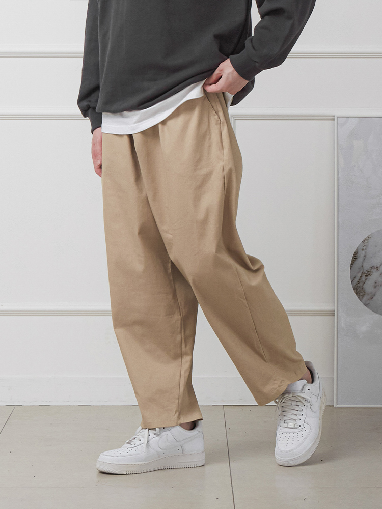 1+1 남자 와이드바지 밴딩 배기 벌룬 면팬츠 - 상세 이미지 4