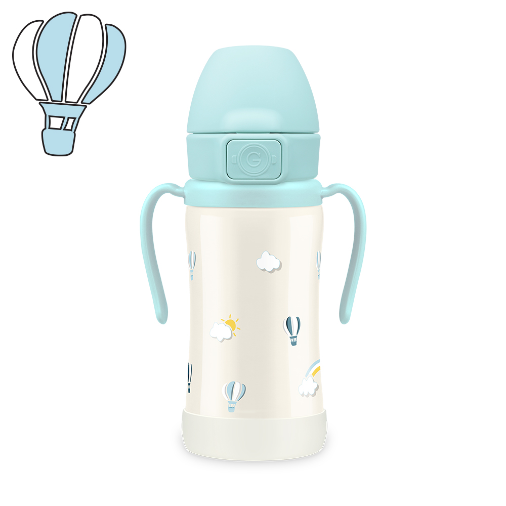 그로미미 유아빨대텀블러 원터치 스텐빨대컵 300ml 스카이벌룬 (크리미블루)