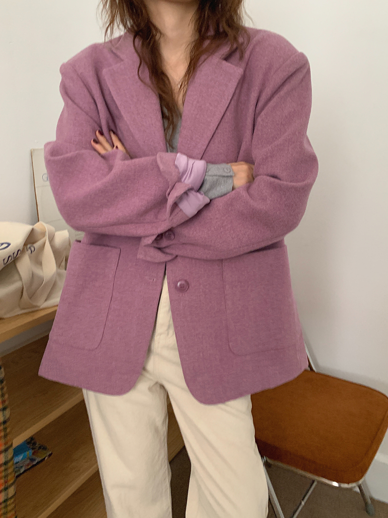 반디 여성 울 루즈핏 투버튼 단추 데일리 테일러드 하프 하객룩 자켓 코트 - 상세 이미지 4