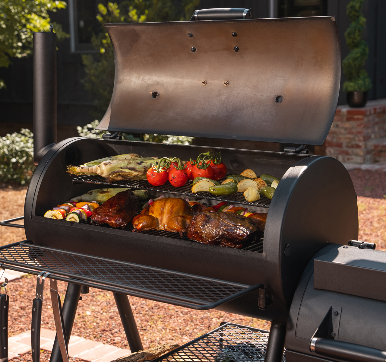 오클라호마조 하이랜드 오프셋 스모커 대형 훈제 바베큐그릴 숯불 직화 업소용