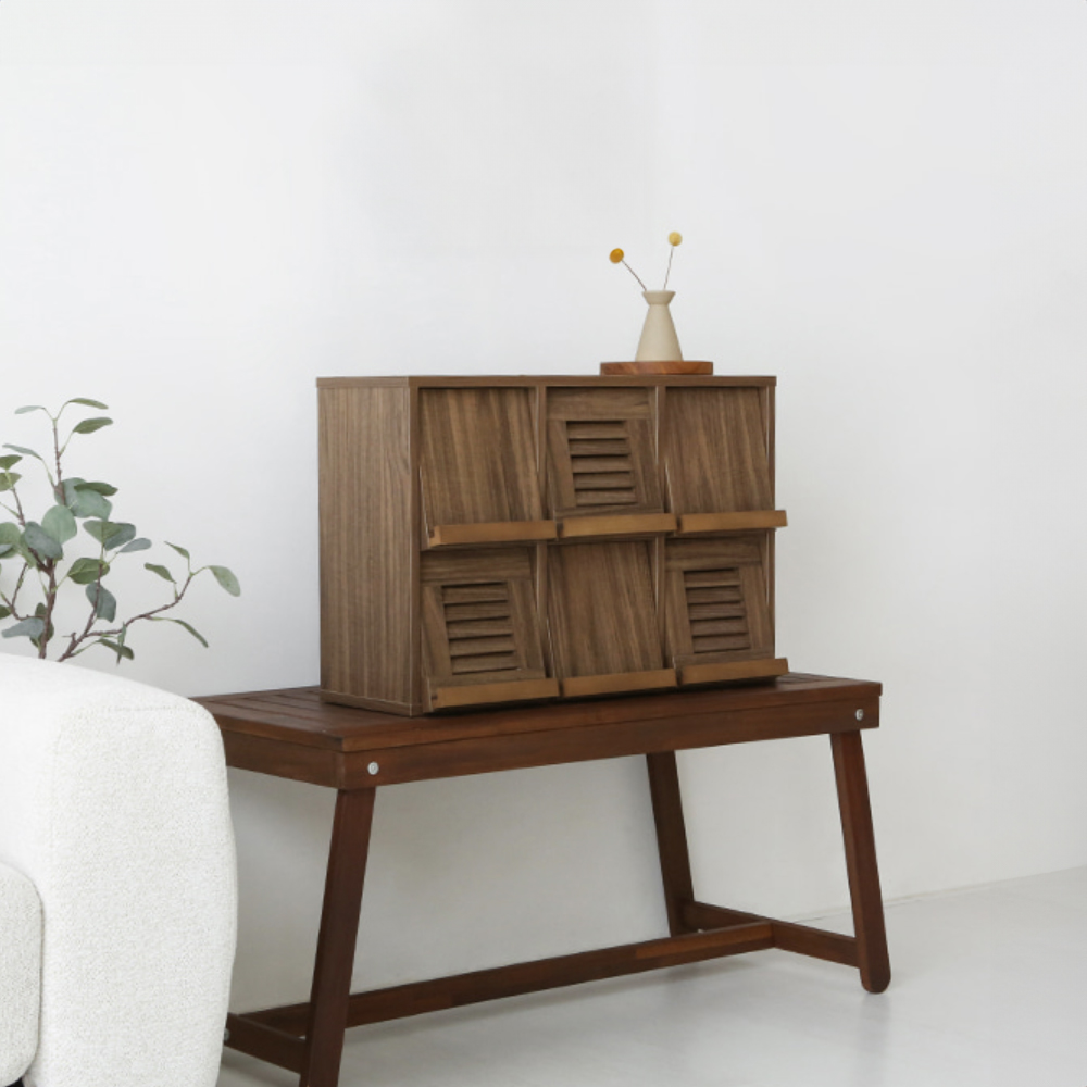 헤인 미니수납장 6문 NFM4262LD 620mmx240mmx420mm, 2단, 미들브라운 3722.5725 - 상세 이미지 5