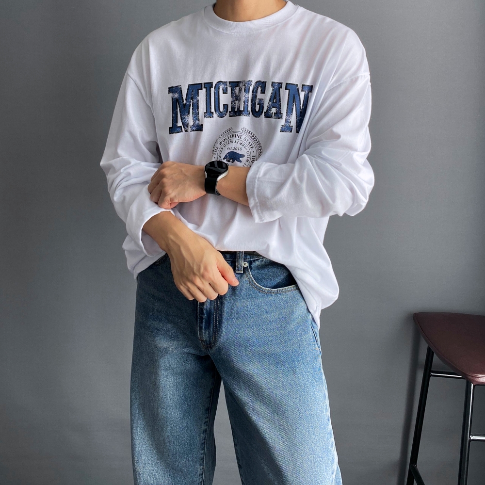남자오버핏긴팔티 쭉티 남자면티 - 상품 이미지