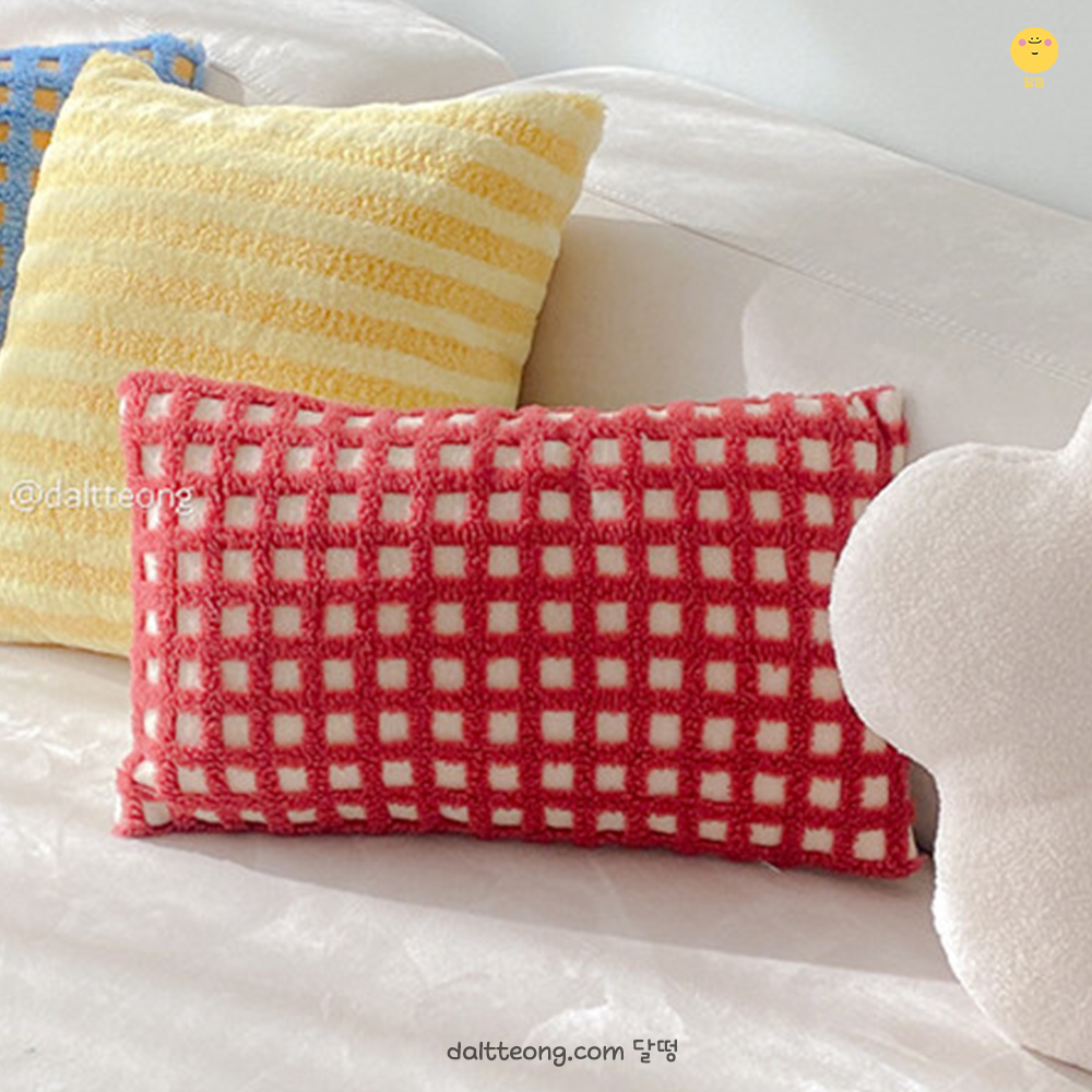 달떵 예쁜 거실 쇼파 레드 체크 직사각 쿠션 커버 뽀글이 극세사 인테리어 고급