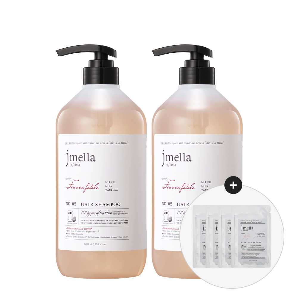 제이멜라 페이보릿 팜므파탈 헤어 샴푸 1000ml 2개+샴푸 샘플 4개 - 상품 이미지