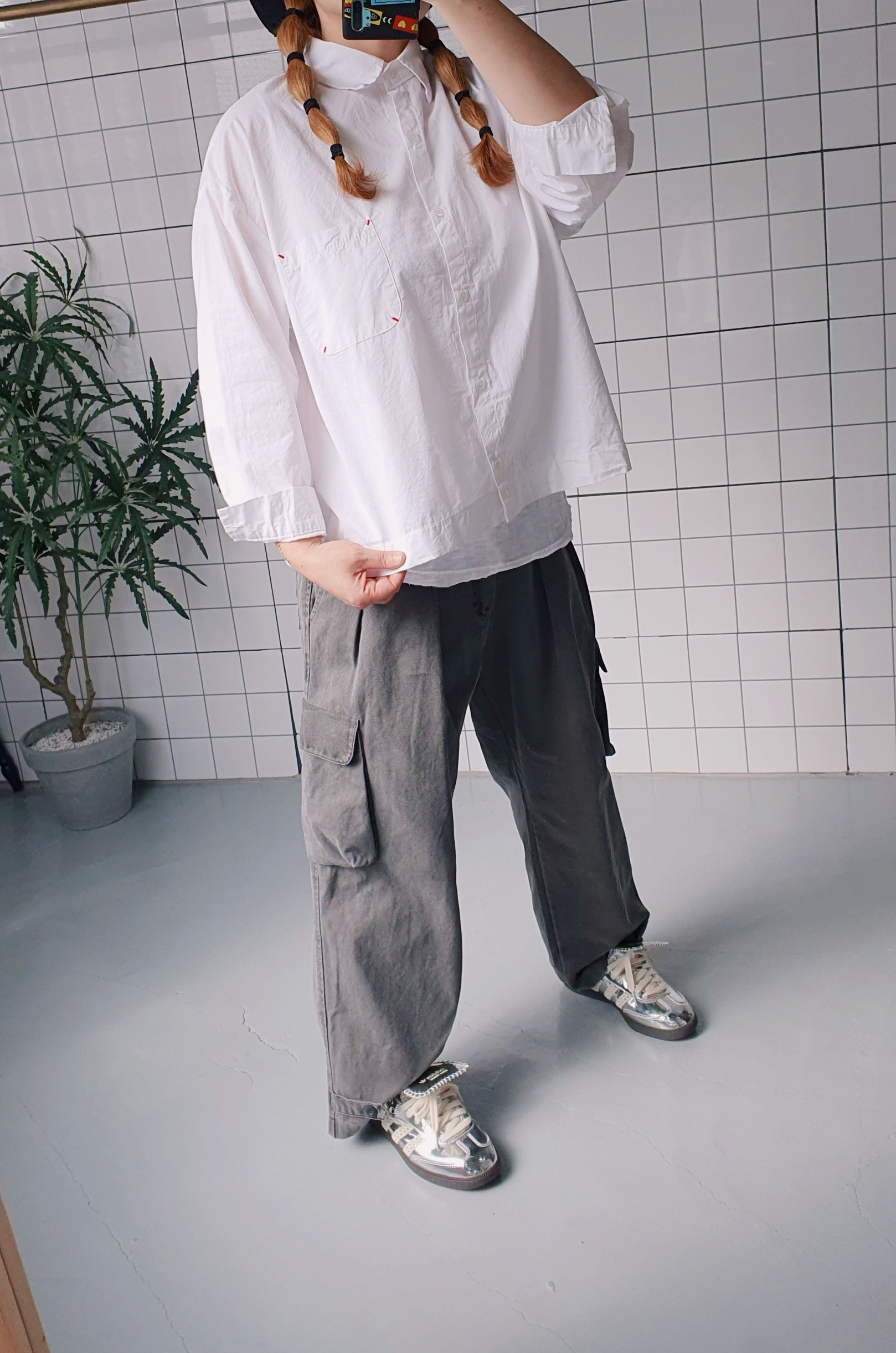 (무배) 오버핏 레드 스티치 면 남방 - 상세 이미지 2