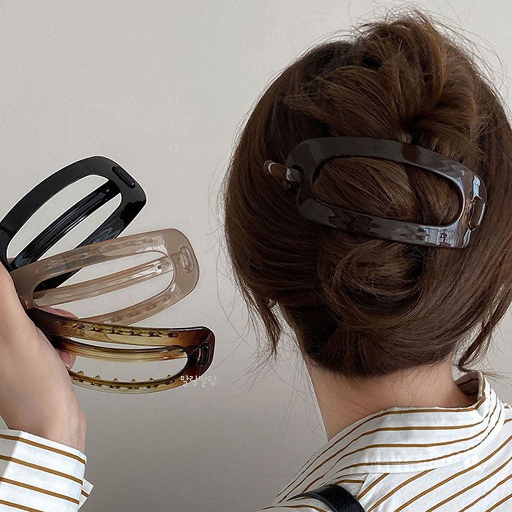 유광 타원 심플한 올림머리핀 가로 헤어집게삔 제품 이미지